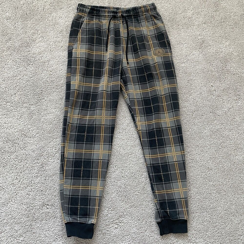 NIKE AIR JORDAN Essential Festive Plaid Fleece Sweatpants Gray Medium